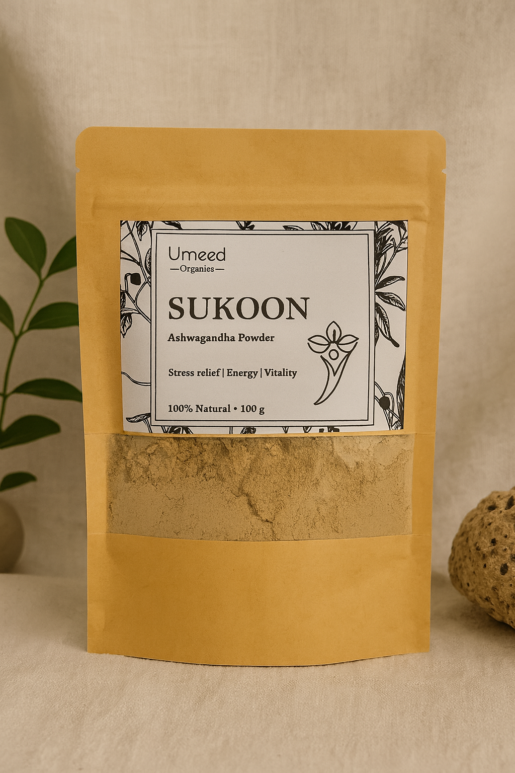 Sukoon Ashwagandha Powder – Stress & Sleep Relief, Energy & Vitality | 100% Natural