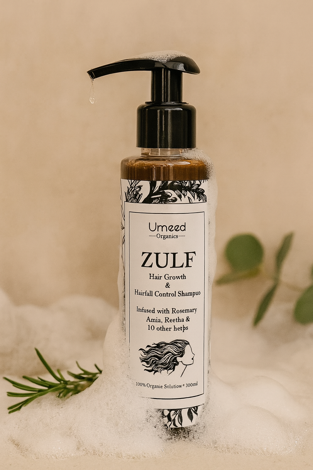 Zulf Herbal Hair Growth & Hairfall Control Shampoo – Infused with Rosemary, Amla & Reetha